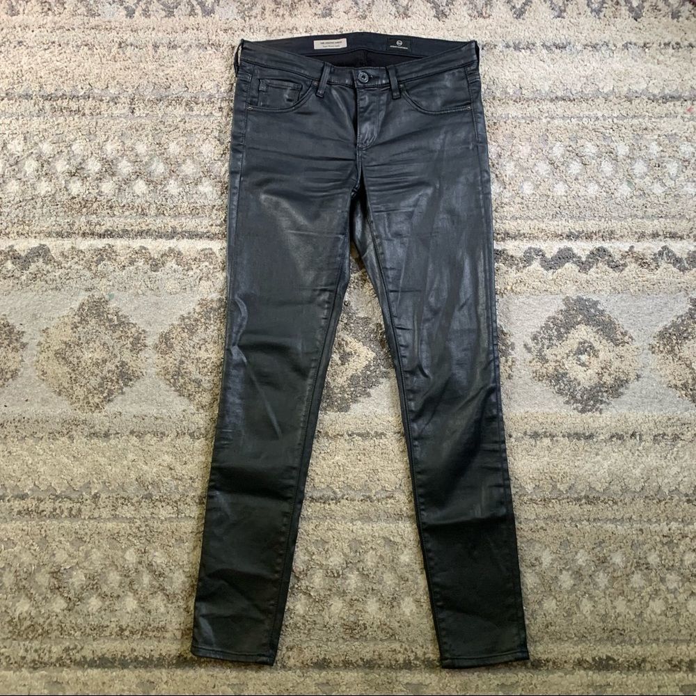 AG Adriano Goldschmied Black Leatherette The Legging Ankle Super Skinny 26